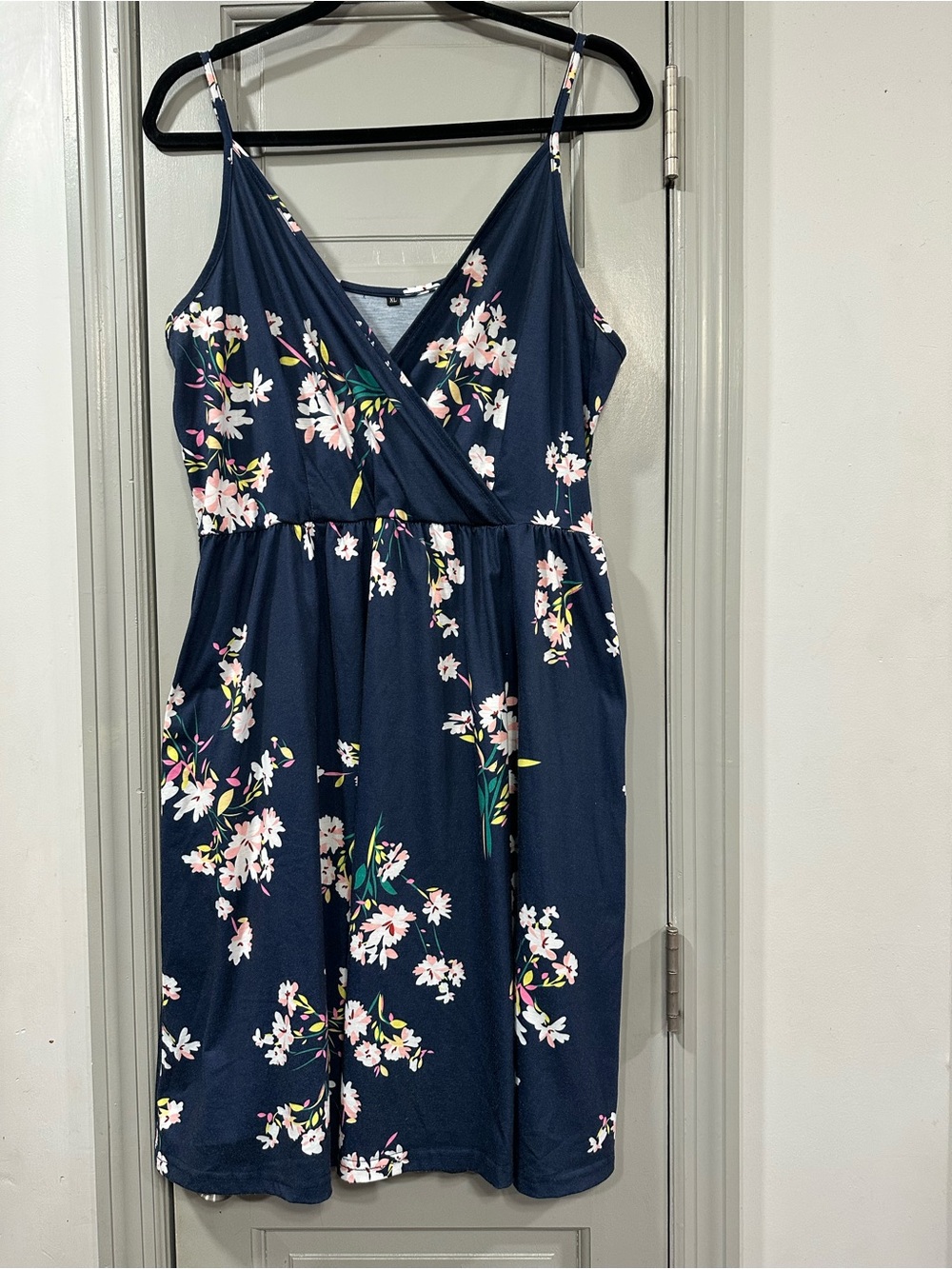 Navy Floral Sleeveless Wrap-Front Dress